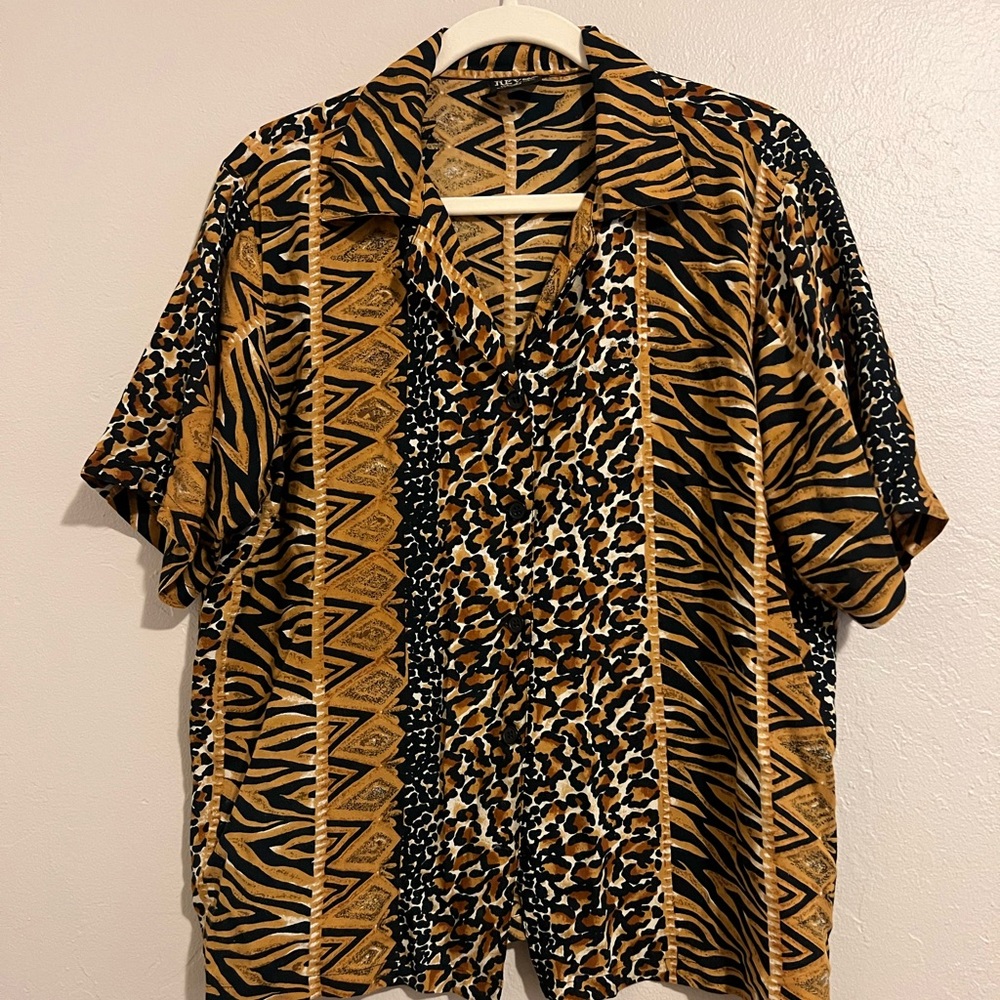 Tribal cheetah print button up blouse